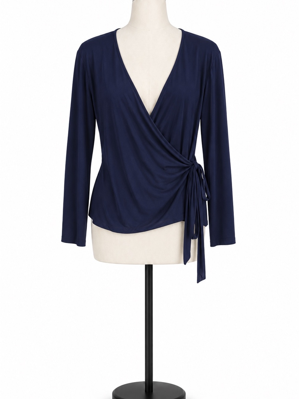 J.Crew Women’s Large Navy Blue Long-Sleeve Wrap Blouse Tie-Waist Top